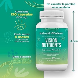 NW Vision Nutrients 120 Capsulas con Luteína y Zeaxantina Vitamina D3 E | Ingredientes Naturales | Gluten Free Soya Free Lacteos Free Vegan | Natural 