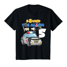 Kids Sound Alarm 5 Year Old Police Cars 5th Birthday Boy T-Shirt