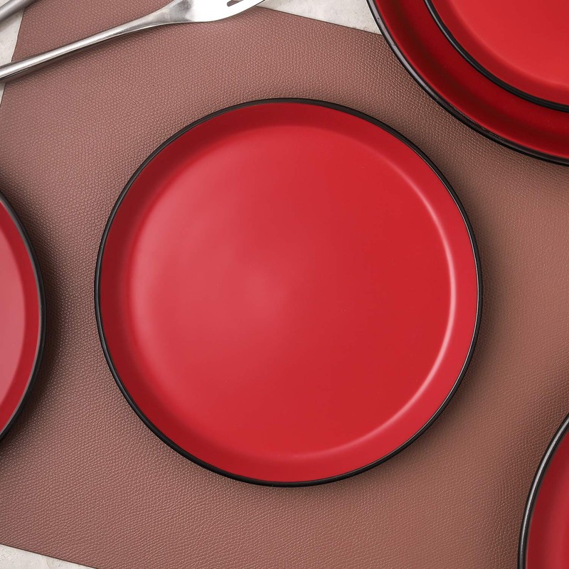 Stone Lain Albie Stoneware Dish Set, 4 Salad Plates, Red