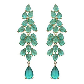 Uncle J Vintage Emerald Chandelier Dangle Earrings-18K Gold Plated Green Austrian Crystal Teardrop for Women,Bridal,Wedding,Statement, Cubic Zirconia, Emerald Cubic Zirconia