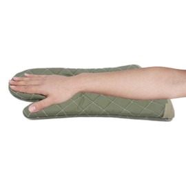 Linwnil 17 Inch Extra Long Heat Resistant Oven Gloves New Cotton Oven Mitts Kitchen Gloves High Temperature Cooking Tool BBQ Gloves (17" Green)