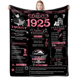 100th Birthday Gifts for Women, Soft Comfortable Throw Blanket, Birthday Decorations for Grandma Mother, 100 Year Old Birthday Decorations Blanket 60"X50", Back in 1925