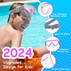 Vvinca Kids-Swim-Goggles with Nose Cover, Diving Mask Elastic Fabric Strap Anti Fog Anti Shattered Lens for Kids Swim Goggles 3-14