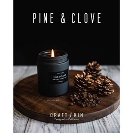 Craft & Kin Premium Pine & Clove Candle | Black Scented Candles for Home | Long Lasting with 45 Hour Burn Time, 7.6oz | Soy Candles | Aromatherapy at Home