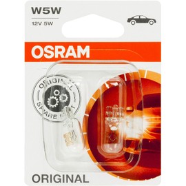 OSRAM ORIGINAL W5W halogen, position and number plate light, 2825-02B, 12V, double blister 2 count (Pack of 1) - white/clear