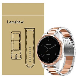 Compatible with Garmin vivoactive 4S Band, LvBu Quick Release Stainless Steel Metal Replacement Straps for Garmin vivoactive 4S (40mm) Smartwatch (Silver-Rosegold)