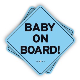 TRUSTY 2 Small Baby On Board Sticker Signs REPOSITIONABLE Decal for Cars (4", Blue)