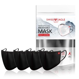 Swiss Eagle Black Cotton Respirator 6 Layer Reusable Outdoor Face Mask (Pack of 4)