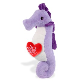 DolliBu I Love You Valentine Plush Super Soft Purple Seahorse - Cute Stuffed Animal with Red Heart and Name Personalization Gift for Valentines Day, Birthday, Anniversary, Romantic Date - 12 Inches