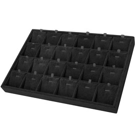 Mornajina 24 Grids Stackable Jewelry Tray Organizer with Removable Dividers, Velvet Jewelry Display Tray for Earrings Necklaces Bracelet Rings Display Showcase - Black