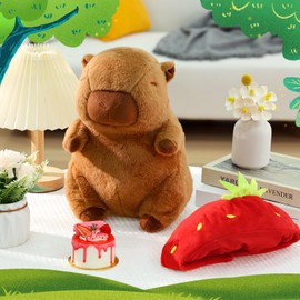 Peluche Capybara, Animal de Capibara Peluche con Sombrero de Fresa, Regalo de muñeca de Peluche de Capibara Realista y Lindo, Regalo Perfecto de Cumpleaño (Fresa Capibara)