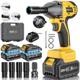 Muylux 4.0Ah Battery Cordless Impact Wrench, Brushless 1/2 Impact Gun, 320Ft-lbs(430N.m) 20V High Torque Power Impact Driver, Electric Impact for Car Home, 2 Batteries