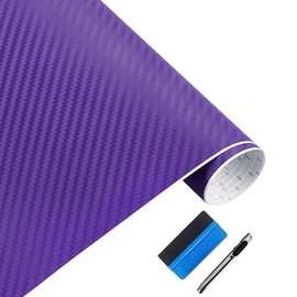 LZLRUN 3D Carbon Fiber Vinyl Wrap Roll with Air Release Bubble Free Adhesive Film - Come with Knife + Hand Tool (Purple, 1.5FT X 5FT)