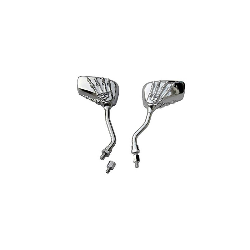 MotorToGo Small 3D Silver Skull Hand Rear Motorcycle Mirrors Compatible