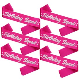 FSJJLLU 6 Pieces Birthday Squad Sash Set Hot Pink with Silver Glitter Lettering Birthday Sash for Women Funny Party Favors Decorations for Sweet 16 18th 21st 25th 30th 40th 50th or Other Bday