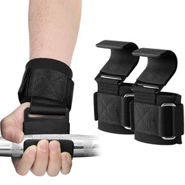 Quixotical Heavy Duty Weight Lifting Hooks, Non-Slip Rubber Coated Grips, Neoprene Padded Wrist Support, for Deadlifts, Powerlifting, Pull-Ups, and Strength Training - Gym Straps for Men and Women