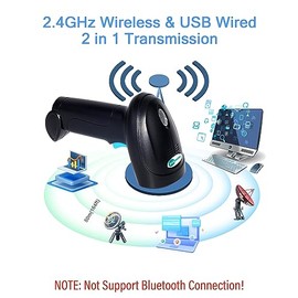Escáner de Código de Barras Inalámbrico, Lector de Código de Barras Láser 1D Dispositivo inalámbrico de 2,4 GHz con Receptor USB para supermercado, inventario, almacén