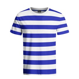 Funny World Blue and White Striped Shirt Men Sailor Costume Crewneck Costton Casual Tee Shirts, Small