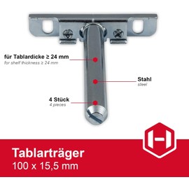 Gedotec Adjustable Shelf Bracket, Pack of 2 Shelf Brackets, Invisible, Support, Shelf Support Made of Galvanised Iron, Shelf Brackets, Shelf Support for Wall Mounting