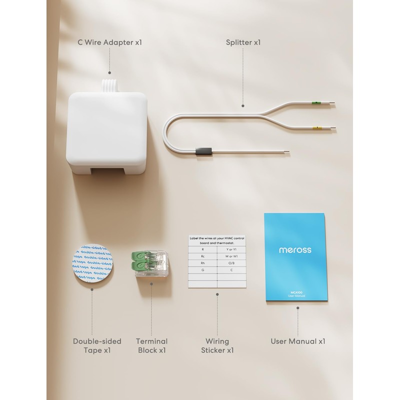 meross C Wire Adapter for Smart Thermostat, R Y G