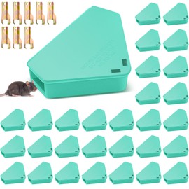 Qualirey 36 Pcs Mice Station with Key Triangle Bait Station Reusable Rodent Trap Bait Box, Keeps Children and Pets Safe Indoor & Outdoor, Bait Not Included, Suitable for Small Mice (Blue)