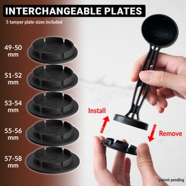 Koffee Zen Espresso Scoop with Tamper, 5 Espresso Tamper Plate Sizes Included (49mm - 58mm), Long Handle Coffee Scoop with 15ml (1 tablespoon) & 30ml Measuring Spoon for Ground Coffee