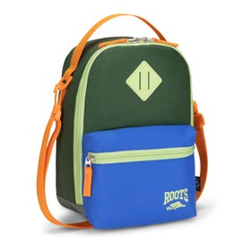 Roots Insulated Lunch Bag – Made from Recycled Polyester, with Exterior ID Label, Adjustable Shoulder Strap & 2 Zippered Compartments – 7L, Khaki & Blue