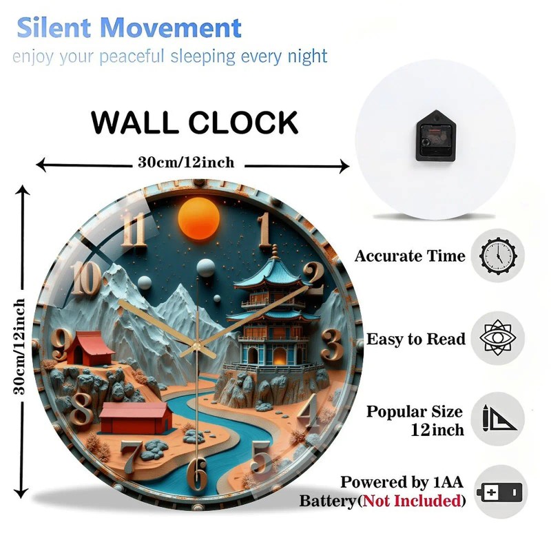 Industrial Style 12 Inch Large Glass Wall Clock with Rustic