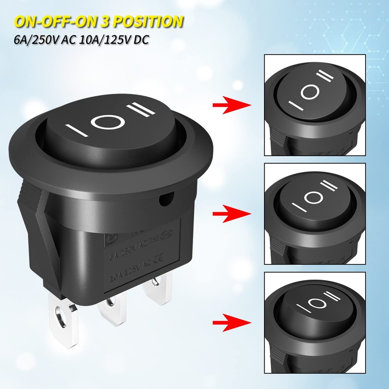 Joinfworld 3 Way Round Rocker Switch 12V, Waterproof 3 Pin