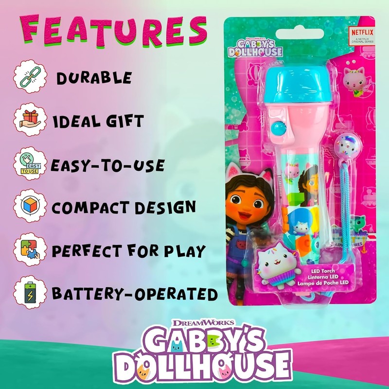 SRV Hub Gabby's Dollhouse Non-Slip Big Torch, 16cm Flashlight for