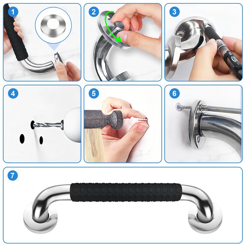 Grab Bars for Seniors, Shower and Steps, Black, 30 cm