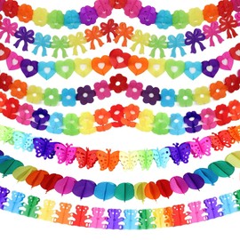 Pack of 8 Colourful Garland Paper Decoration, Paper Garland Birthday, Garlands Party Decoration Set, Colourful Hanging Party Garlands for Youth Consecration Wedding Carnival Graduation Birthday Party