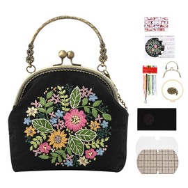 Qcwwy DIY Embroidery Bag, Flower Pattern Portable Handbag Embroidery Pouch Making Kit Embroidery Tool DIY Coin Bag for Beginner Needlework(B)