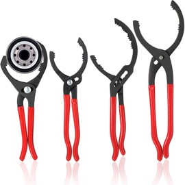 Lothee 4 Pieces Oil Filter Wrench Set, 10'' 12'' 14'' 16'' Oil Filter Pliers Adjustable Removal Tool Pliers for Cars, Trucks, Motorcycles Engine, Conduit, Fittings(Red)