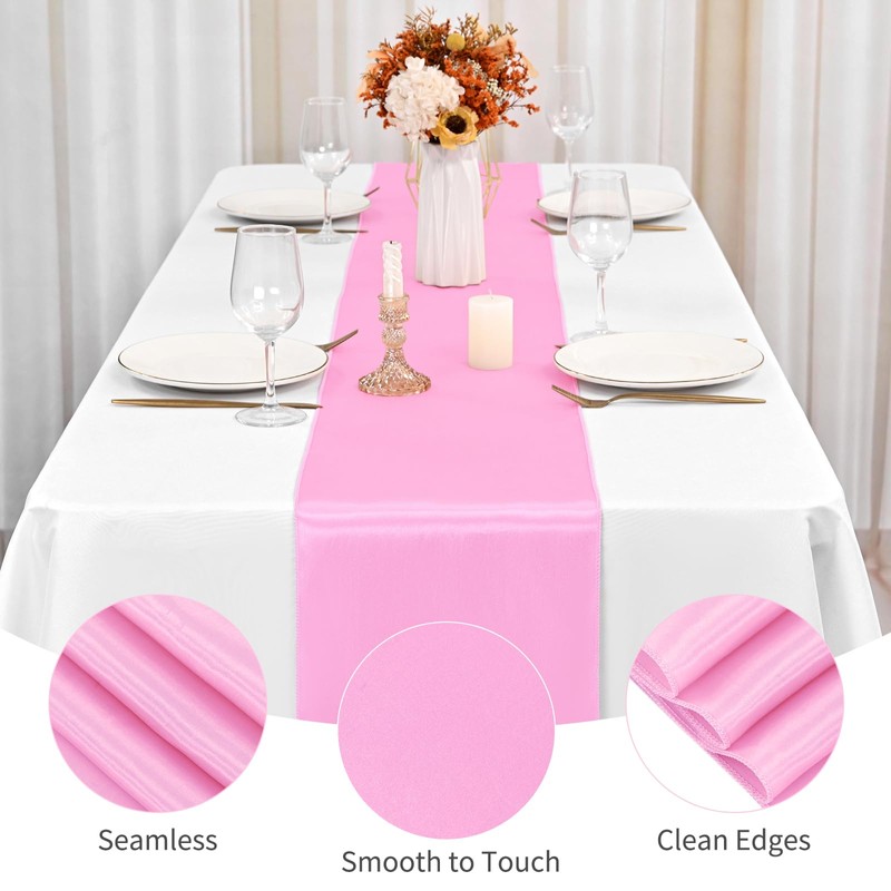 6 Pack Pink Table Runner,Satin Table Runner, 12 x 72