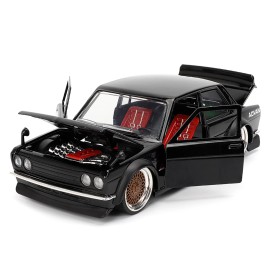 DCD 1973 Datsun 510 in Black with Gold Wheels JDM Tuners Series 1/24 Diecast Model Car by Jada