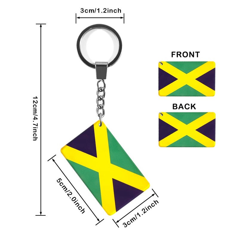 QQSD Jamaica Flag Keychain Jamaican Key Ring, 2 Pack