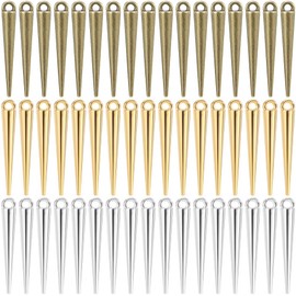 SUNNYCLUE 1 Box 90Pcs 3 Color Metal Spike Charms Cone Charm Bulk Gold Silver Antique Bronze Alloy Vintage Gothic Long Spikes Cones Pendants for Jewellery Making Necklace Bracelets Earrings DIY Crafts