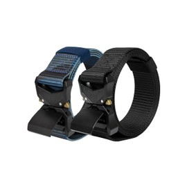 WOLFHUNT Tactical Belt for Men 2 Pack, Military Nylon Belt for Tactics 1.5", Quick-release Hiking Riggers Gun Belt Work Belt Heavy Duty, Blue Camo+Black 49"