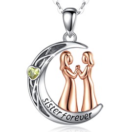 AEONSLOVE 925 Sterling Silver Sister Forever Necklace, Friend Pendant Necklace Sister Jewelry Birthday Gift for Sister Friendship, 18 Inches Chain