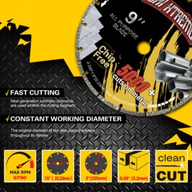 ORIXTREME Diamond Cutting Wheel 9 x 7/8 inch for Metal, Cut Off Disc with 5000+Cuts on Rebar, Steel, Iron and INOX