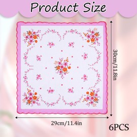 Xthrotsenk Pack of 6 Cotton Handkerchiefs Vintage Flowers Handkerchiefs Printed Unusual Handkerchiefs Soft Women's Handkerchiefs Flowers Embroidered Handkerchiefs, colourful, M