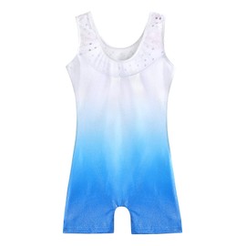 XiaoMoSha Gymnastikanzug für Mädchen, ärmellos, Einteiler, Tanzoutfit für Kinder, Farbverlauf, glitzernder Regenbogen-Turnanzug für kleine Mädchen von 2–10 Jahren, blau, 7-8 Jahre