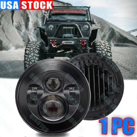 Hacarler DOT 7" inch Round LED Headlight Hi/Lo Beam Black For Jeep Wrangler JK TJ CJ LJ