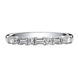 BERRICLE Sterling Silver Vintage Inspired Art Deco Wedding Rings Cubic Zirconia CZ Anniversary Half Eternity Ring for Women, Rhodium Plated Size 7