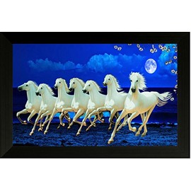 SAF Shyam Art 'N' Frame Photograph 7973E 7 Running Horses vastu Framed Wall Art Paintings (Wood, 35x 2 x 50 cm) SANFPA-7973E
