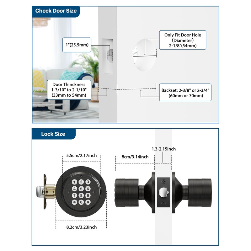 HIDALIFE Door Knob with Keypad, Keyless Entry Door Lock, Front