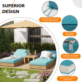 Sundale Outdoor Olefin Chaise Lounge Cushion, Water-Resistant Patio Lounge Chair Cushion, Thick Lounger Pad with 8 Straps Teal, 80 x 26 x 6 Inches