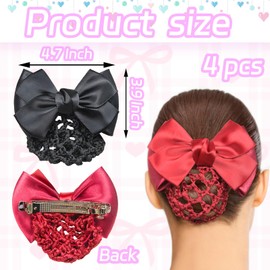 4 Pcs Bun Covers for Women, Black Mesh Hair Clip Satin Hair Bow with Snood Net for Daily Use, Dancing, Mother's Day Gift