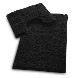 VELVETIO Bath Mats & Pedestal Set, Zero Twist Fluffy Super Soft 100% Microfiber Non-Slip Shaggy 2 Piece Bathroom Rugs, Extra Thick Machine Washable Water Absorbent Toilet Rug Sets, Black
